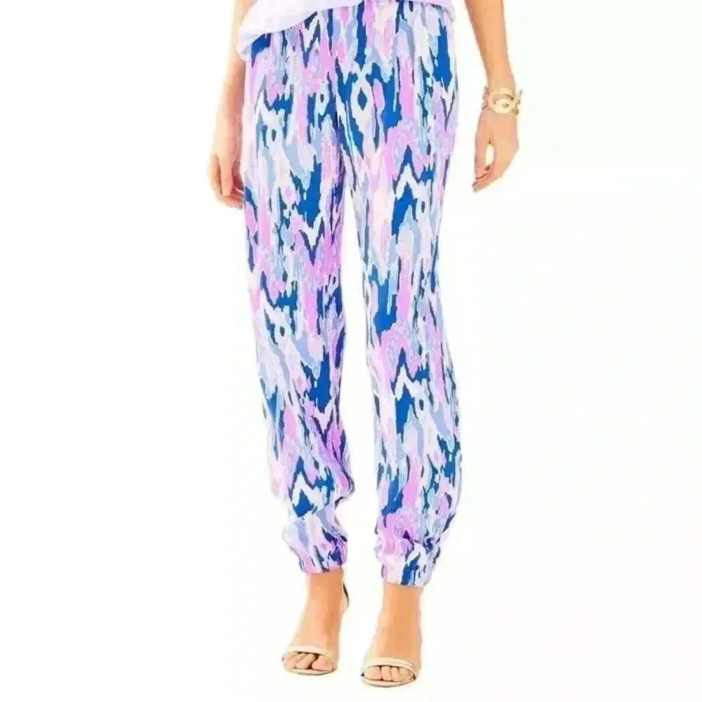 Lilly Pulitzer Blue Lavender Pink Abstract Print Jogger Pants